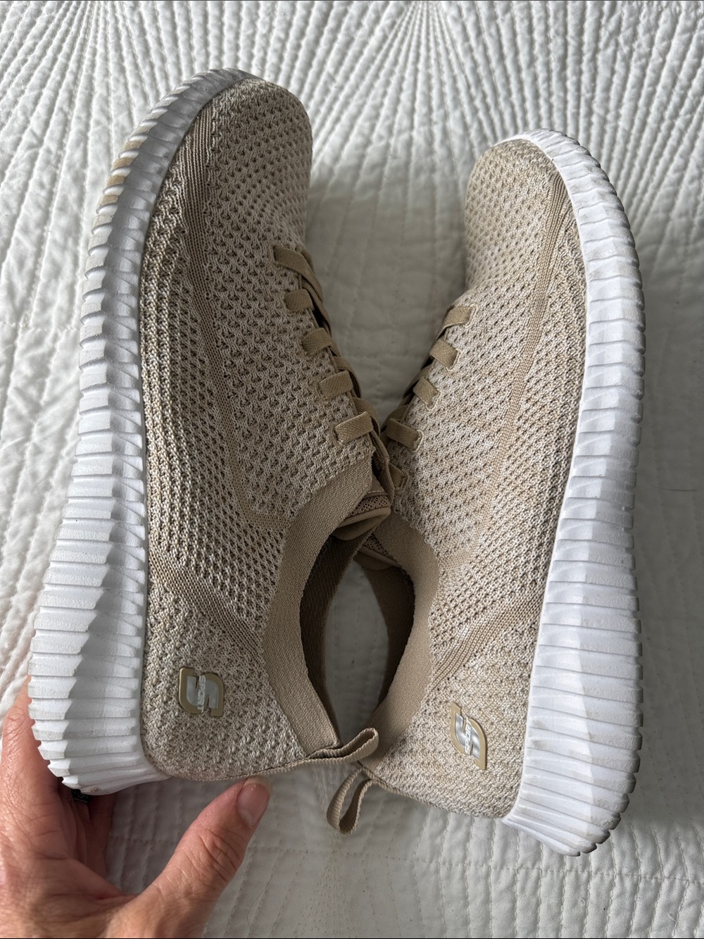 Skechers Women's Beige Knit Slip-On Sneakers - Picture 6 of 7